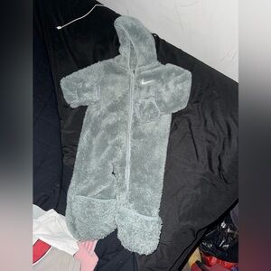Nike Plush Hooded Baby Footed One-Piece in Gray